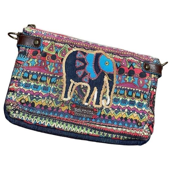 Sakroots elephant crossbody or clutch purse boho pattern 3 compartments - Picture 3 of 15